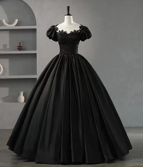 BlackA-Line Appliques Formal Party Dress Ball Gown with Beading MD7175