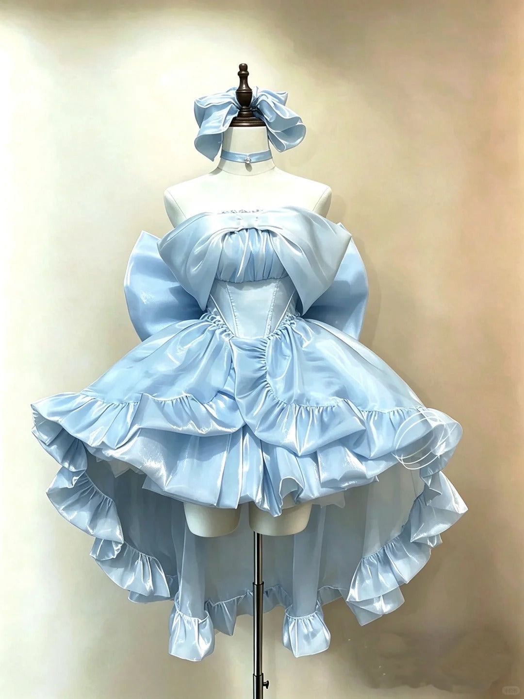 New Homecoming Dress Off the Shoulder Bowknot Cascade Hi-Lo Pleated Back to School Outfits Party Dress Birthday Dress D7542