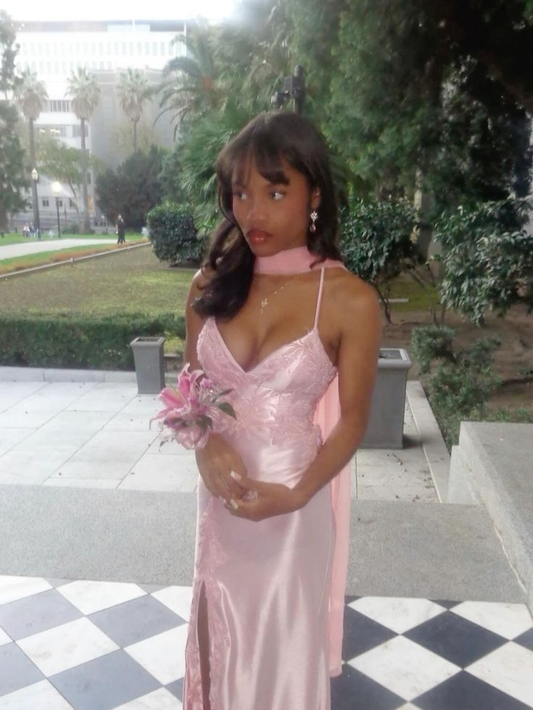 Elegant Pink Straps Sheath Satin Long Party Dresses Wedding Guest Dresses, D1272
