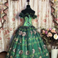Green Off Shoulder A-Line Embroidery Tulle Long Evening Dress Birthday Ball Gown, D835