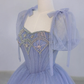 Tulle Beaded Prom Dress, A-Line Short Sleeve Evening Party Dress MD7201