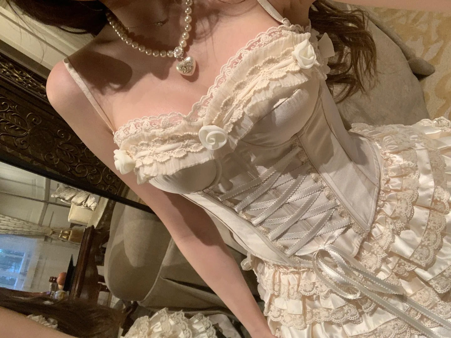 Elegant Homecoming Dress Spaghetti Strap Lace Cascade Dress Back to School Outfits Party Dress  D6401