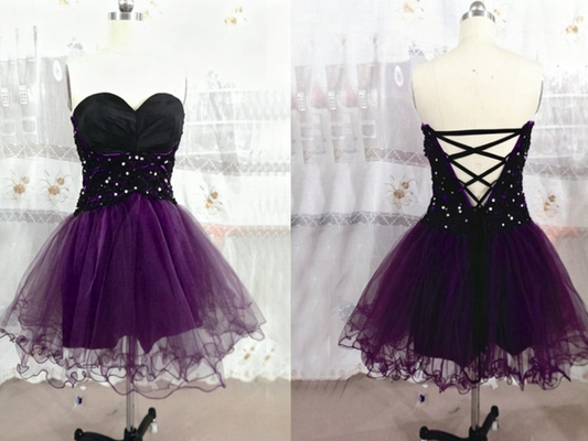 Unique Homecoming Dress Sweetheart Tulle Rinestone Back to School Outfits Party Dress D7633