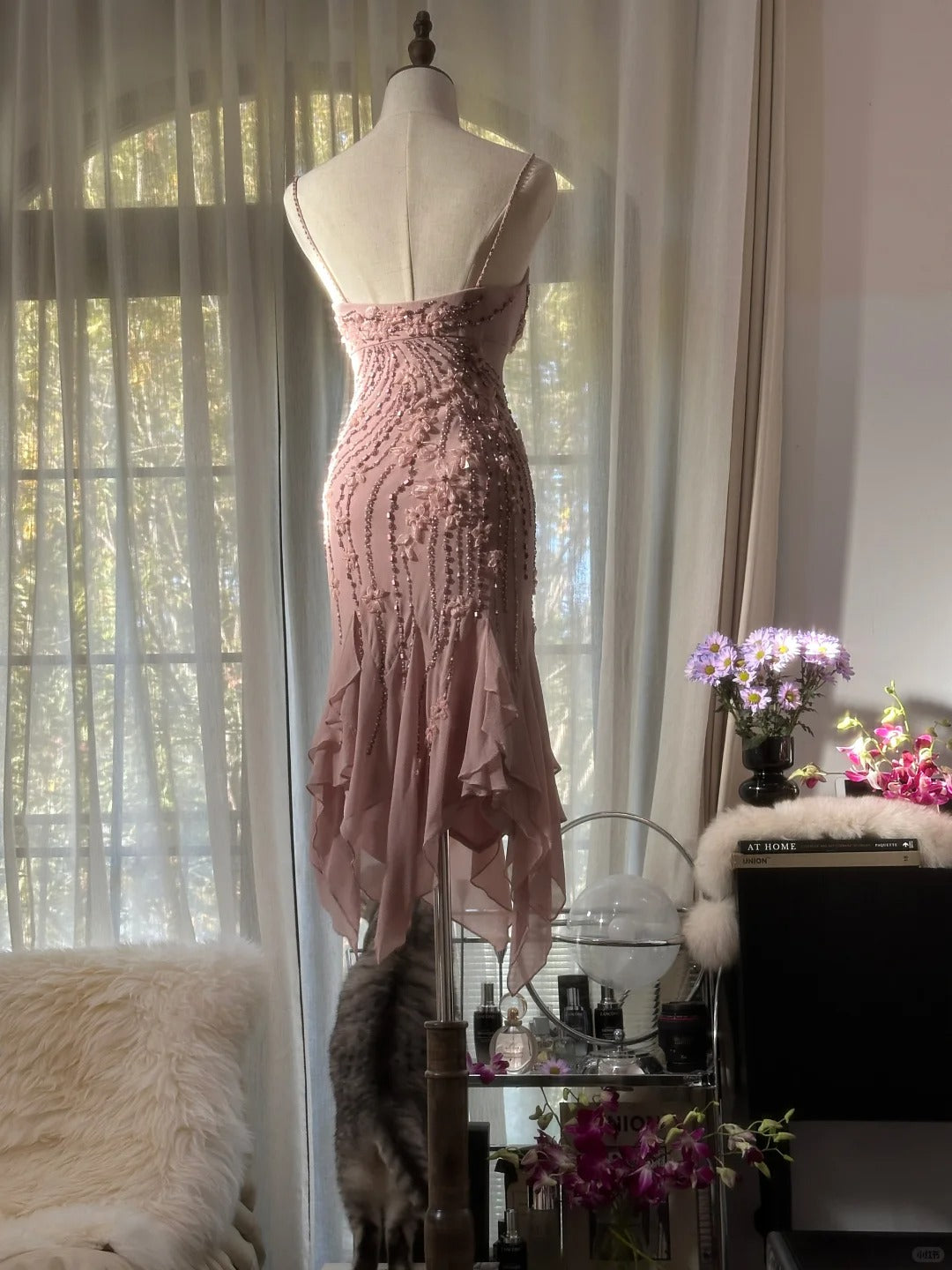 Pretty Homecoming Dress Spaghetti Strap Beading Tulle Dress Back to School Outfits Party Dress  D6428