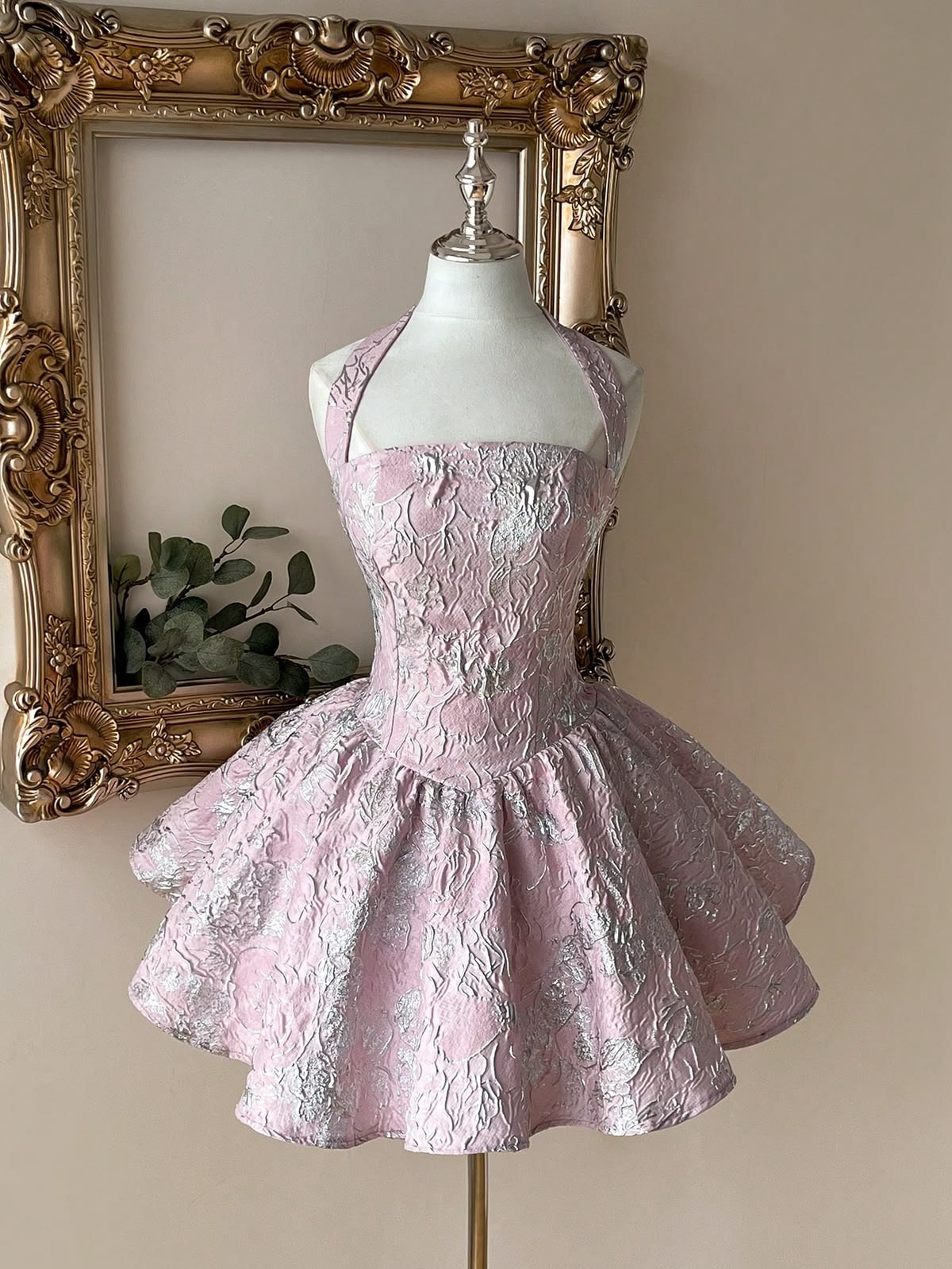 Beautiful Homecoming Dress Halter Pleated Back to School Outfits Party Dress D7165