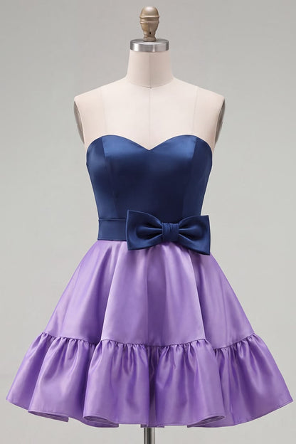 Unique Homecoming Dress Sweetheart Bowknot Back to School Outfits Party Dress D7811
