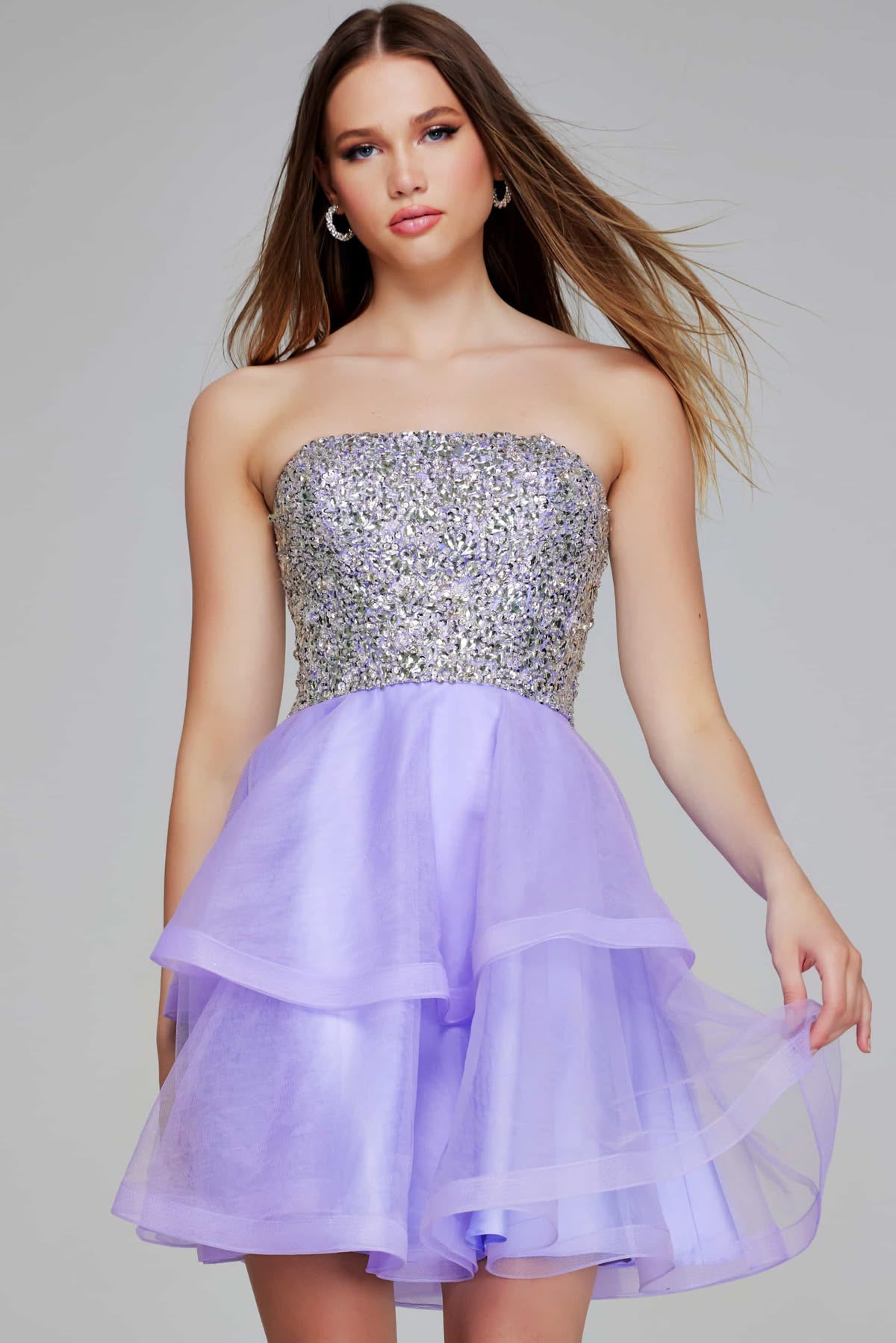 Beauty Homecoming Dress Strapless Tulle Sequins Cascade Back to School Outfits Party Dress D7049