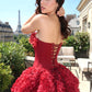 Fashionable Homecoming Dress Strapless Flower Cascade Back to School Outfits Party Dress D7851