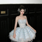 Gorgeous Shiny Light Blue Sequined A-Line Strapless Design Tiered Party Dress Homecoming Dress D1711