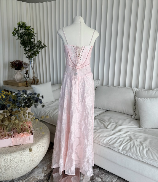Sweet Pink Appliques Spaghetti Strap Design A-line Women Party Dress, D1401