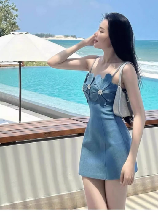 Fashion Blue Spaghetti Strap Design A-line Party Dress Homecoming Dress, D1377