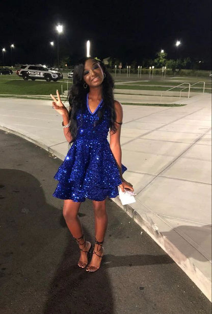 Pretty Homecoming Dress Halter Sequins Cascade Back to School Outfits Party Dress D6717