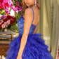 Beauty Homecoming Dress Spaghetti Strap Rinestone Tulle Cascade Back to School Outfits Party Dress D7111
