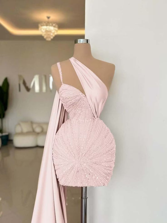 Chic Homecoming Dress One Shoulder Beading Soutache Sequins Back to School Outfits Party Dress  D7402
