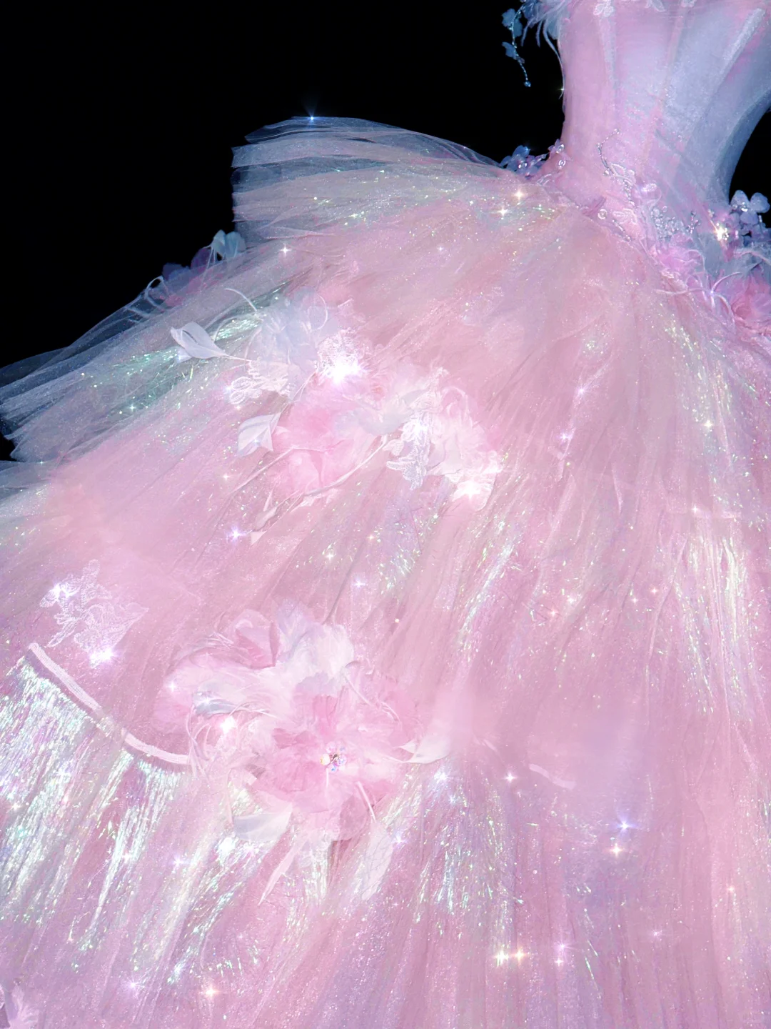 Sparkling Elegant Pink A-Line Tiered Prom Dress Evening Dress Ball Gown D1696