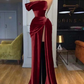 Royal Blue One Shoulder Velvet Split Long Prom Dress Evening Dress M4925