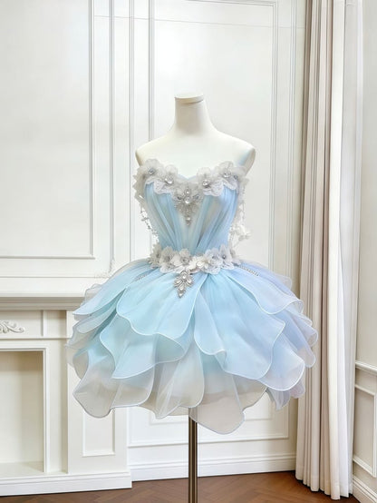 Unique Homecoming Dress Sweetheart Flower Casacde Pleated Back to School Outfits Party Dress  D7725