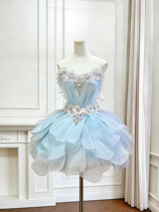 Unique Homecoming Dress Sweetheart Flower Casacde Pleated Back to School Outfits Party Dress  D7725