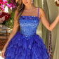 Beauty Homecoming Dress Spaghetti Strap Rinestone Tulle Cascade Back to School Outfits Party Dress D7111