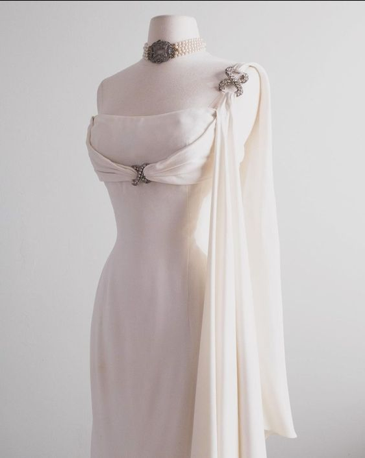 Elegant One Shoulder Mermaid Long Party Dress Vintage Wedding Dress, D854