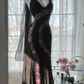 Retro Black V-neck Applique Design Romantic Chiffon Evening Dress Prom Dress  D1509