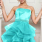 Unique Homecoming Dress Strapless Beaded Organza Cascade Back to School Outfits Party Dress D7763