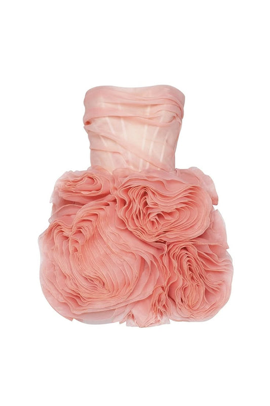 Unique Homecoming Dress Strapless Organza Flower Back to School Outfits Party Dress  D7728