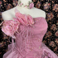 Retro Pink Strapless A-Line Satin Quinceanera Dresses Sweet 16 Birthday Ball Gowns, D1426
