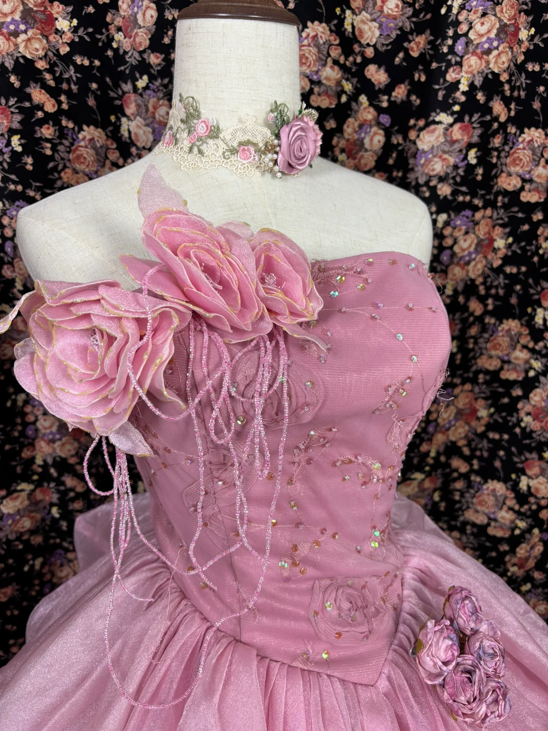 Retro Pink Strapless A-Line Satin Quinceanera Dresses Sweet 16 Birthday Ball Gowns, D1426