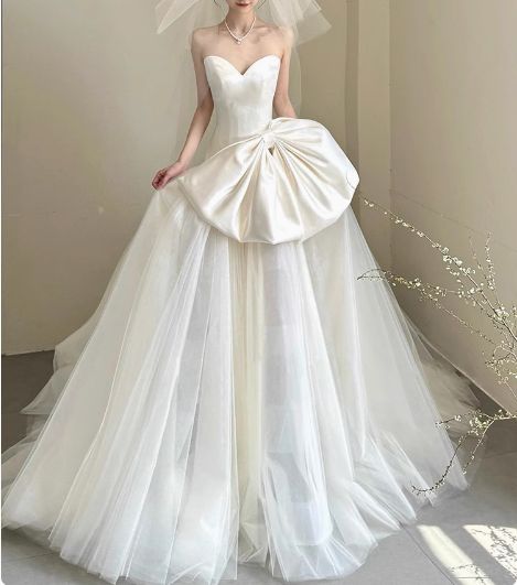Elegant Wedding Dress Sweetheart Pleated Bowknot Tulle Wedding Dress D7236