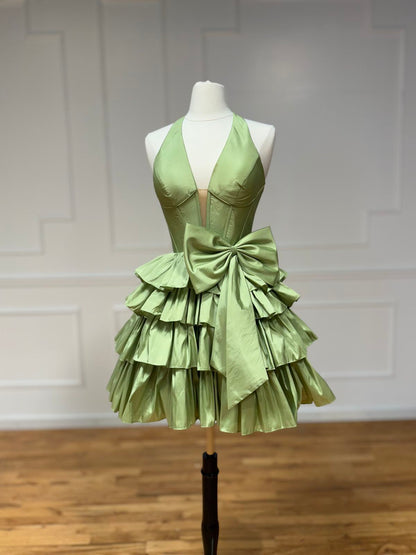 Beauty Homecoming Dress Halter Bowknot Cascade Back to School Outfits Party Dress D6736
