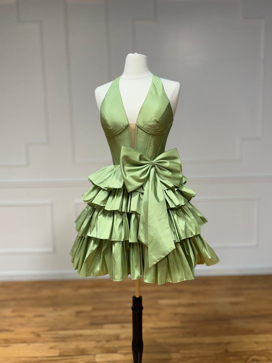 Beauty Homecoming Dress Halter Bowknot Cascade Back to School Outfits Party Dress D7036
