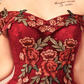 Vintage Burgundy Floral Applique Off-the-shoulder Design A-line Tulle Party Dress Homecoming Dress D1539
