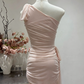 Charming Homecoming Dress One Shoulder Pleated Back to School Outfits Party Dress  D6582