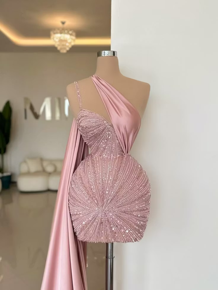 Chic Homecoming Dress One Shoulder Beading Soutache Sequins Back to School Outfits Party Dress  D7402
