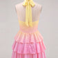 Unique Homecoming Dress Halter Bowknot Cascade Back to School Outfits Party Dress D7822