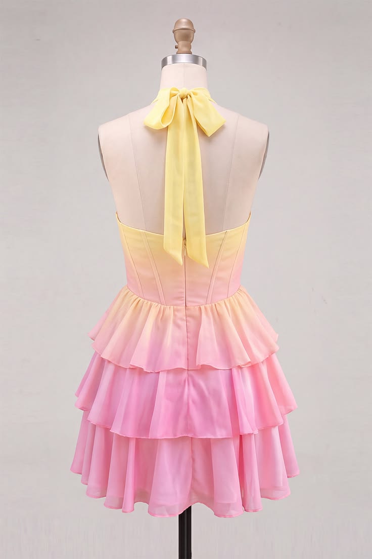 Unique Homecoming Dress Halter Bowknot Cascade Back to School Outfits Party Dress D7822