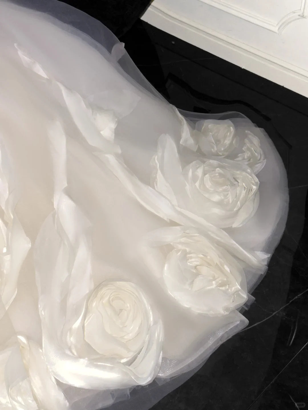 Elegant Spaghetti Strap A Line Flower Tulle Long Prom Dress Wedding Dress D6396
