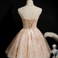Vintage Champagne Applique Beaded Strapless Design A-line Tulle Party Dress Homecoming Dress D1555