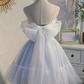 Vintage Light Blue Applique Sweetheart Spaghetti Strap Design A-line Tulle Party Dress Homecoming Dress D1553