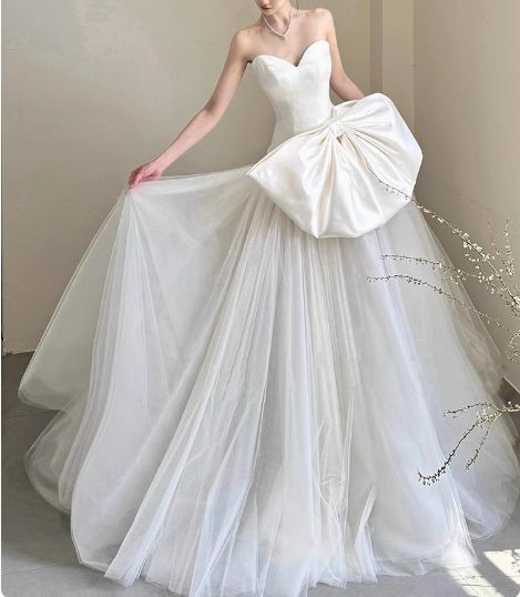 Elegant Wedding Dress Sweetheart Pleated Bowknot Tulle Wedding Dress D7236