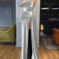 Royal Blue One Shoulder Velvet Split Long Prom Dress Evening Dress M4925
