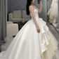 Gorgeous White A-Line Tulle Satin Ball Gown Wedding Dress MD7840