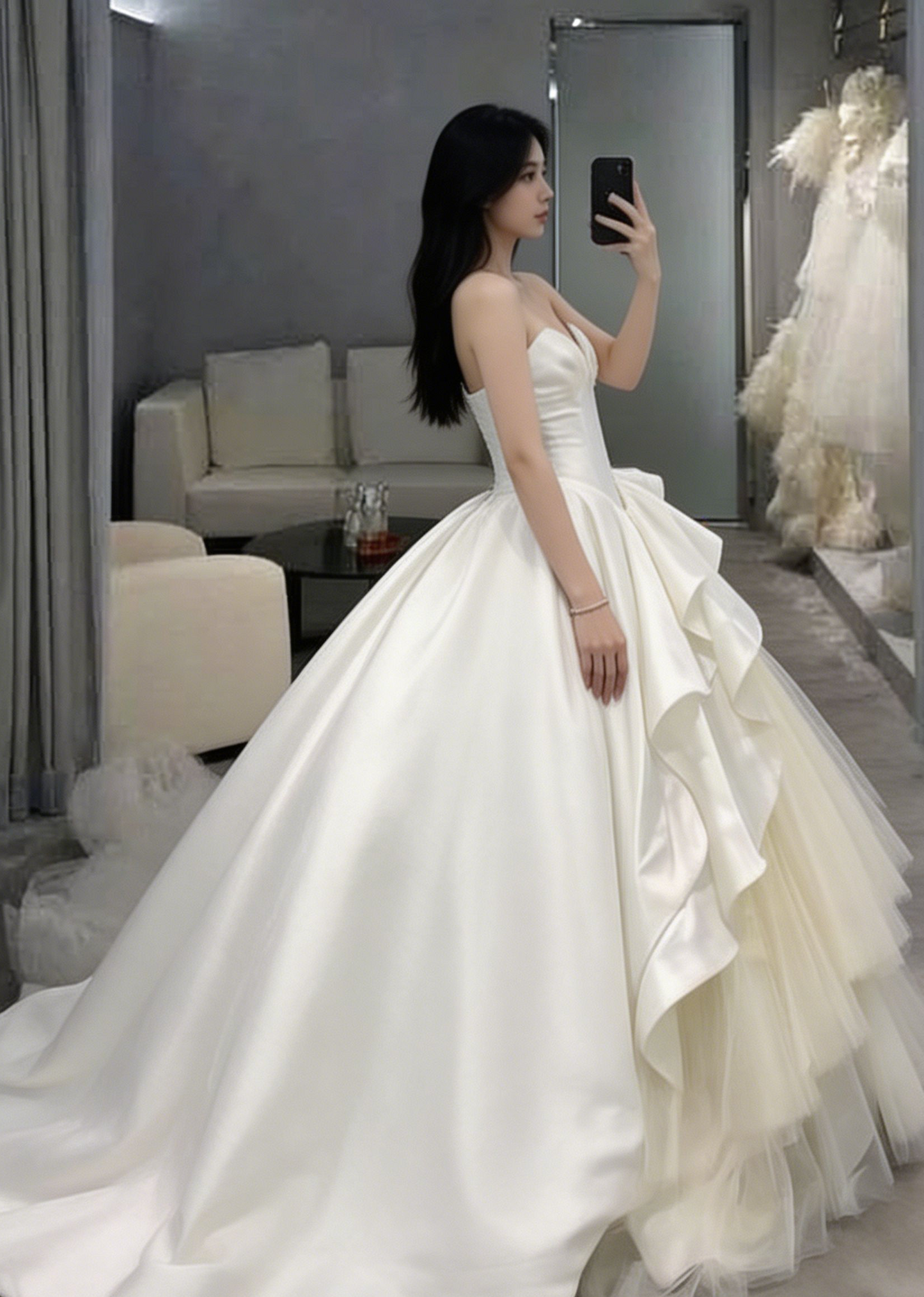 Gorgeous White A-Line Tulle Satin Ball Gown Wedding Dress MD7840