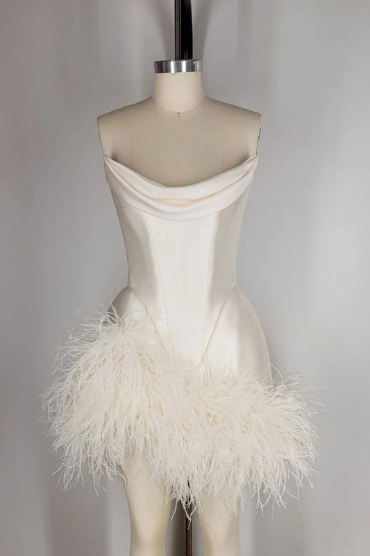 Unique Homecoming Dress Sweetheart Hugging Feather Back to School Outfits Party Dress D7751