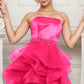 Unique Homecoming Dress Strapless Beaded Organza Cascade Back to School Outfits Party Dress D7763