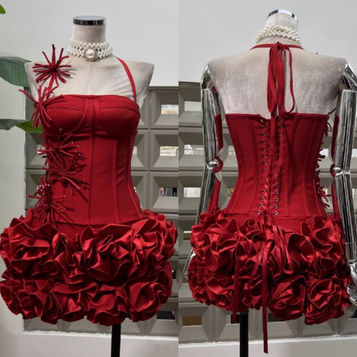 Charming Homecoming Dress Strapless Flower Cascade Back to School Outfits Party Dress D6654