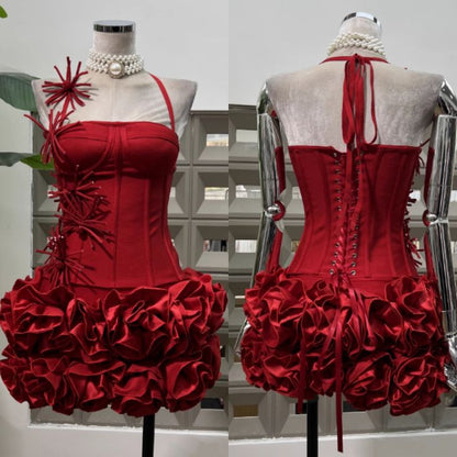 Charming Homecoming Dress Strapless Flower Cascade Back to School Outfits Party Dress D6654