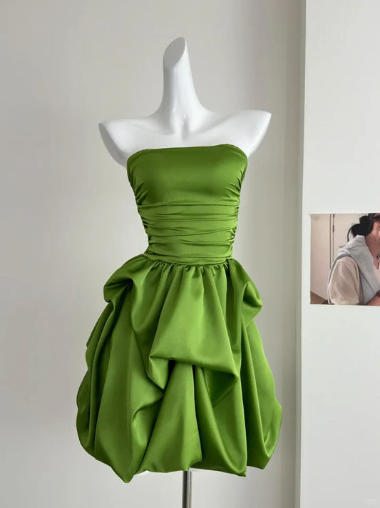Simple Green Strapless Ruffled Hem Design A-line Mini Party Dress Homecoming Dress D1519