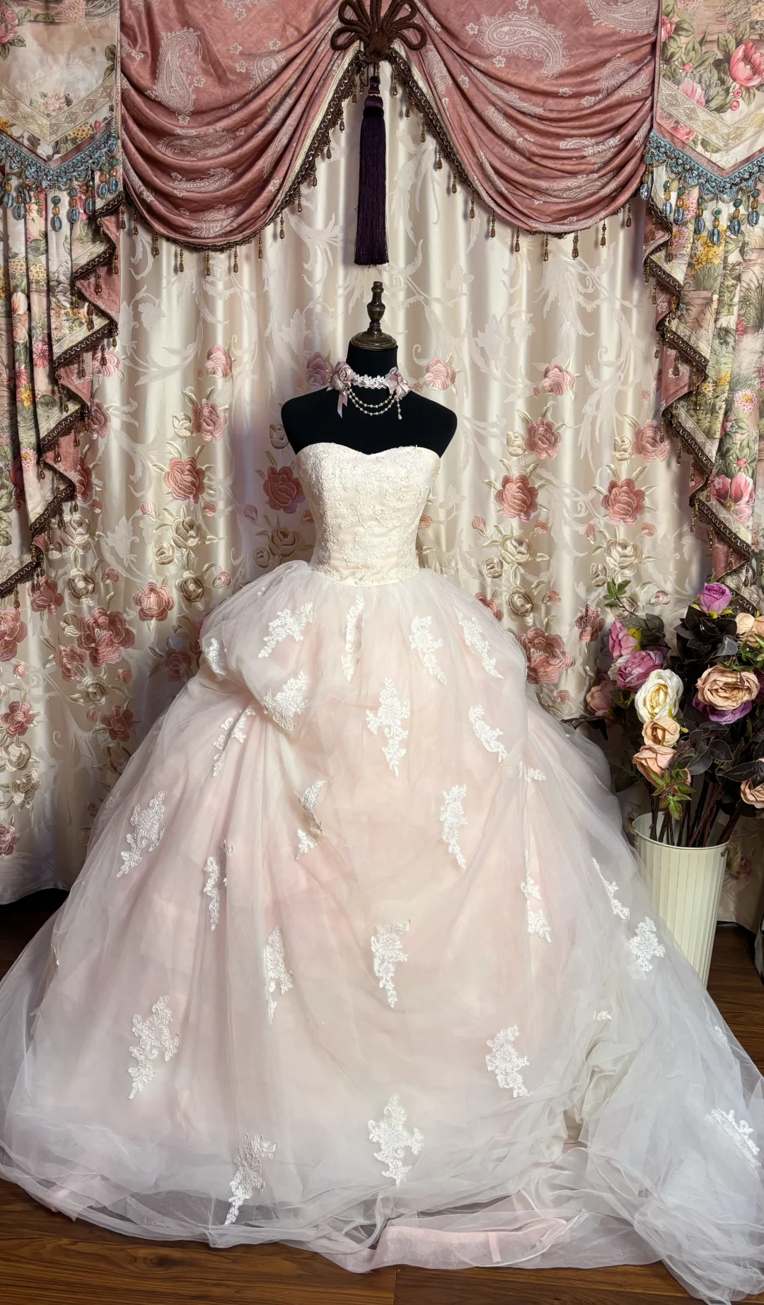 Light Pink Strapless A-Line Tulle Quinceanera Dress Birthday Ball Gown Wedding Dress, D1143